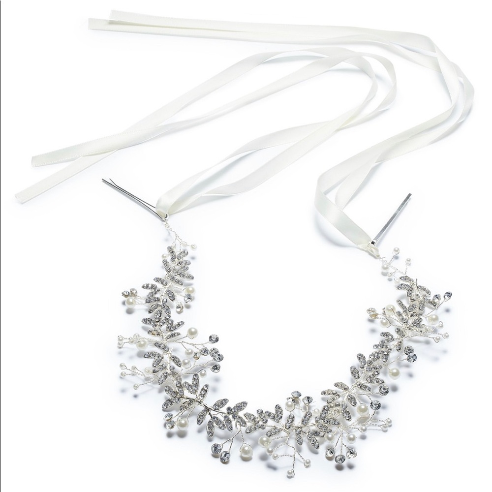 Silver Crystal & Imitation Pearl Ribbon Halo